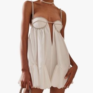 White Mini Dress with Silver Jewels. M/L